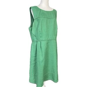 Boden Womens Dress Extra‎ Large Green Linen Sleeveless Pleated Summer Work Party